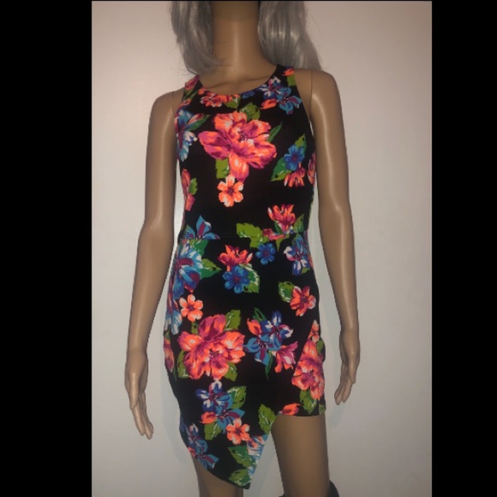Asymmetrical Black Floral Dress